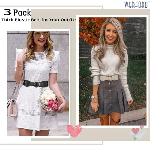 WERFORU Women Elastic Stretchy Wide Belt for Dress Ladies Stretch Thick Waist Belt with Gold O Ring Buckle2