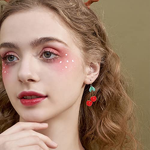 T-Ztoss 18K Gold Plated Vintage 3D Red Big Cherry Charm& Green Crystal Leaf Fruit Tassel Women Hook Dangle Drop Earrings For Women Friends Girls (Cherry Earrings) #TOP4