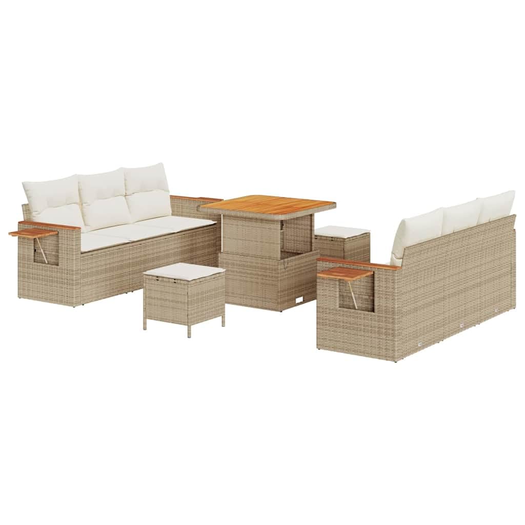 Zestaw mebli ogrodowych z poduszkami, beżowy polirattan, modułowy, odporny na promieniowanie UV, miejsce do przechowywania, 80 x 80 x 71 cm, do ogrodu, na patio, nowoczesne wzornictwo