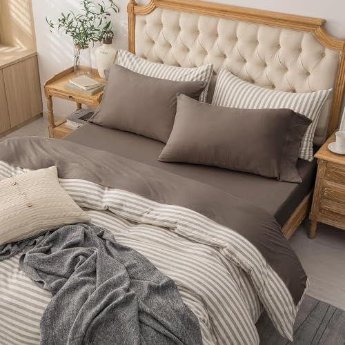 PURE ERA Jersey Knit 4pc Bed Sheet Set 100% T-Shirt Cotton Super Soft Comfy Breathable Fits Mattress Up to 20" Extra Deep Pocket (Solid Brown, Full)