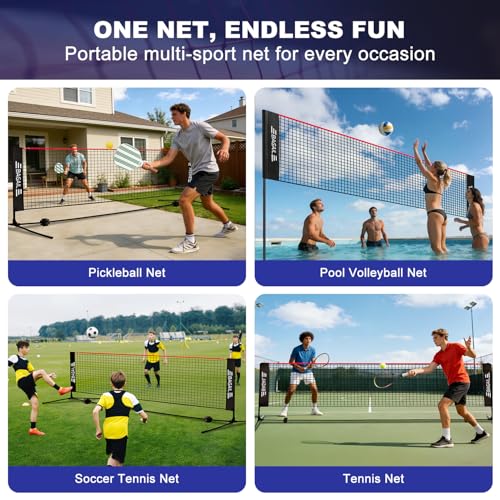Image of BAGAIL Badminton Net, Height Adjustable (Up to 5.1'), 17ft, Red | Foldable Frame, Quick Setup with Portable Bag, For Mini Pickleball, Pool Volleyball, Tennis, Backyard & Indoor Games