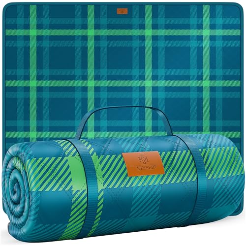 KESSER® Picknickdecke Campingdecke 200x200cm Stranddecke mit wasserdichter Unterseite dreilagig | Bequeme Picknick Decke mit Tragegriff für Strand & Camping | große Outdoor Decke faltbar & waschbar