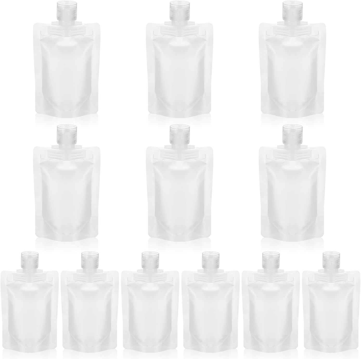 12 Pcs Travel Pouches for Toiletries Refillable Stand Up Pouch with Labels, Portable Refillable Travel Toiletry Pouches for Shampoo Conditioner Lotion (1.7 &3.4 oz)