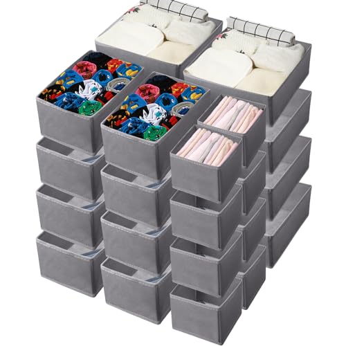 Image of Potchen 24 Set Nursery Clothes Dresser Drawer Organizer Dividers, Fall Christmas Home Bins Fabric Foldable Closet Clothing Wardrobe Storage Box Container Basket for Bras Socks Underwear(Dark Gray)