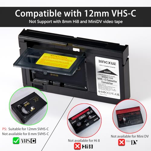 Bingxue Vhs C Adapter Cassette Converter Compatible With Vhs-C Svhs Camcorders Motorized Vhs Cassette Player Not Compatible With 8Mm/Minidv/Hi8 thumb #2