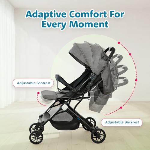 Image of Amazon Brand - Supples Baby Stroller for Newborns & Toddlers 0-3 Years | Auto Fold Travel Cabin Trolley Pram | Adjustable Backrest, 5-Point Safety Harness, 360 Wheels | Grey
