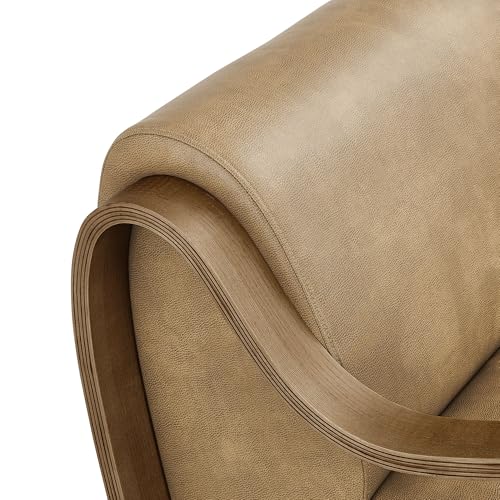 Modway Atrium Vegan Leather Upholstered Lounge Chair in Toast with Sculptural Bentwood Arms &ndash; Mid-Century Modern Accent Armchair for Living Room or Bedroom