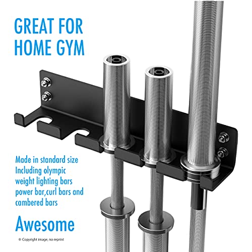 518T0Egm3mS JFJ Barbell Storage Wall Mounted Hanging Bar Holder for Olympic Barbell, Black Powder Coated, Space Saving Commercial or… - Image 4