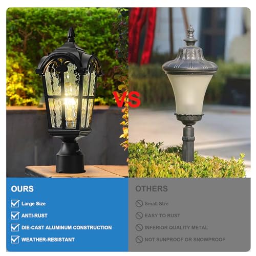 Dusk to Dawn Outdoor Post Light for Garden Entryway Backyard Patio, 2 Pack Waterproof Aluminum Post Lantern Fixture, Outside Pole Lamp Post Light with Water Ripple Glass