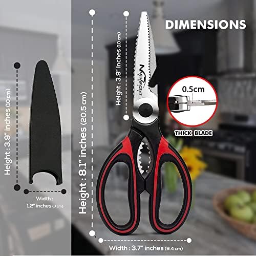 Magnificent Kitchen Scissor, Heavy Duty Scissors for Kitchen Use with Cover & Gift Stainless Steel Shears, Kitchen Scissor with Soft Grips for Meat Poultry & Herbs Cutting, Bottle & Jar Opener