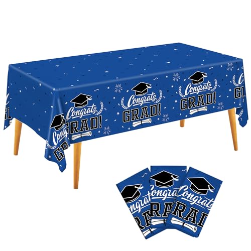 Image of Staraise 2025 Graduation Decorations 3 Pcs Graduation Tablecloth - Blue Congrats Grad Table Cloth for Class of 2025,Disposable Plastic Rectangle Grad Table Cover for Party Supplies,51.2x86.6inch
