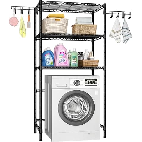 Ulif U8 Laundry Room Storage Organizer, Over The Washer and Dryer Storage Shelves for Laundry Organization, 35" W x 13.4" D x 76.2" H, Suit Washing Machine Width Within 32.6", Hold 304 lb, Black Cover