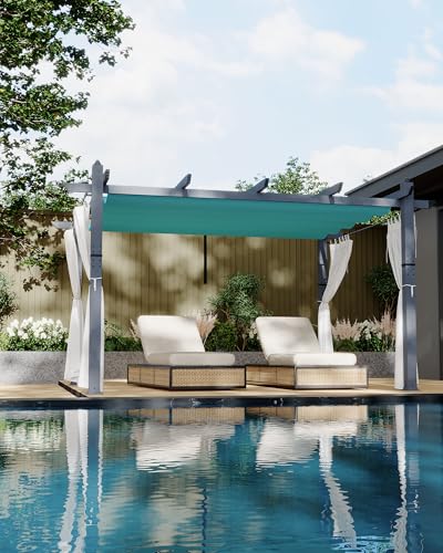 Image of KYBOLT 10x13 Ft Outdoor Pergola with Retractable Canopy & Side Mesh Screen Patio Gazebo for Garden Backyard Deck Grape Trellis(Blue+White)