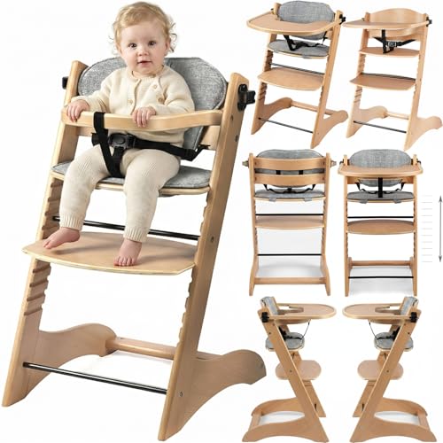 Magic ZC Trona Evolutiva de Madera Natural para Bebé, Silla de Comedor para Alimentación Niños Pequeños con Alturas Ajustables y Posiciones Convertible Multifuncional (8126 Natural Wood)