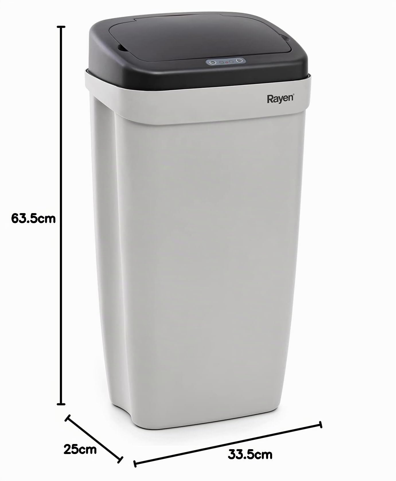 Rayen | Cestino automatico con sensore di apertura |Kitchen Bucket Infrared Sensors Prolipopilene | Coperchio rimovibile | Grigio/Nero | 30 L | 63,5 x 33,5 x 25 cm