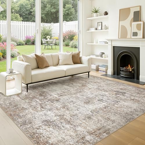 9x12 Area Rugs for Living Room: Washable Large Neutral Abstract