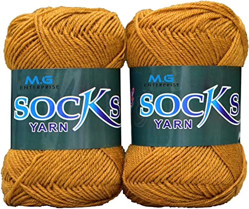 Image of M.G ENTERPRISE Premium Socks high Strength Nylon Yarn Suitable for Socks, Accessories, and Home Decor. 300 gm Mustard, Suitable for Both Crocheting & Knitting. CH