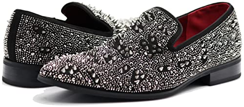 Image of Enzo Romeo Men Fashion Rhinestones Studs Tuxedo Slip On Loafer Dress Shoes WBG