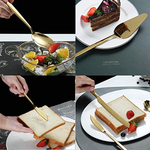 Berglander Gold Serving Utensils 10 Pieces, Titanium Golden Plating Serving Spoons, Included Cake Knife Cake Server Serving Forks Sugar Spoon Salad Spoon Forks Butter Knife Gravy Ladle ect. by Berglander - Used condition - Image 6