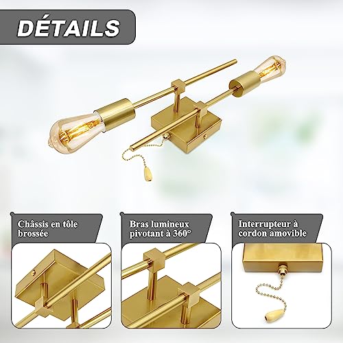 Icwueng Bathroom Vanity Light With Pull Chain,Industrial Wall Sconces,Modern Bathroom Light Fixtures Wall Mount,Mid Century Wall Lights With 360°Adjustable Lamp Arm,For Bedroom,Hallway​(1Pc) #TOP2