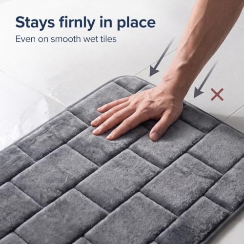 Image of Memory Foam Bath Mat for Bathroom & Kitchen | Anti-Skid Soft Floor Mat for Bedroom | Super Absorbent Quick Dry Microfiber Rug | Machine Washable Indoor Floor Mat | Grey | 40x60 cm