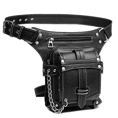 Steampunk Waist Bag Fanny Pack Thigh Holster Purse Gothic Leather Shoulder Crossbody Hiking Chain Messenger Bag