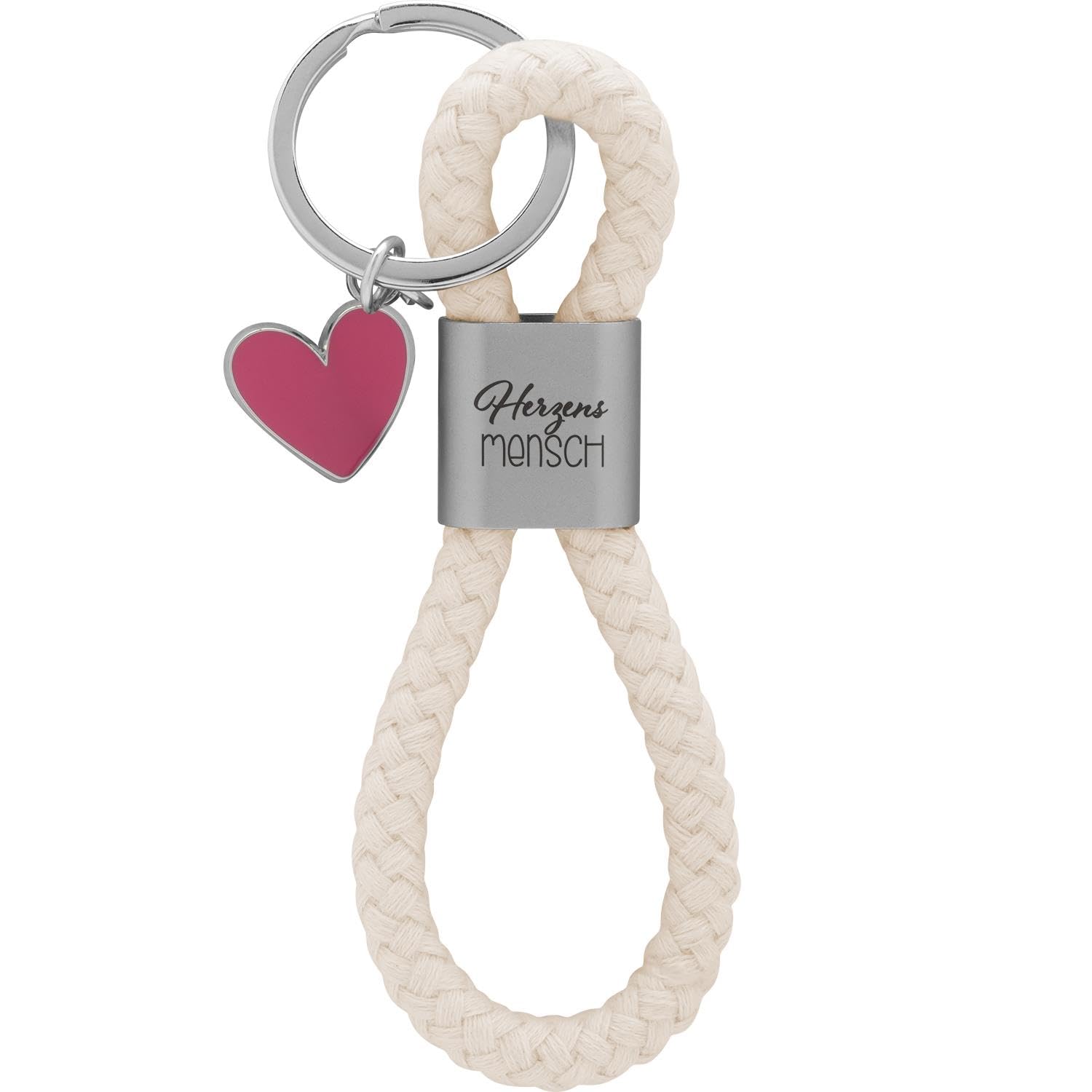 GRUSS & CO Key Ring Loop Motif Human | Pendant Consisting of a Braided Loop, with Heart Man Motif Print, with Heart Charm | 48369