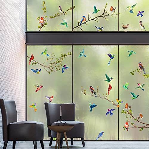 9 Sheet Spring Summer Window Clings Bird Branch Glass Window Stickers Hummingbird Double-Sided Window Decals For Home Office Diy Glass Decoration #TOP2