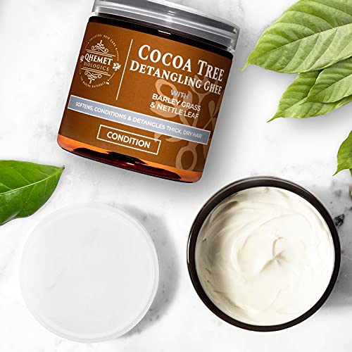 Qhemet Biologics Cocoa Tree Detangling Ghee – Ultimate Softening Detangler for High Porosity 4C-3C Hair – Effortless Combing & Restores Softness, Elasticity, and Manageability (9 oz) - Image 6
