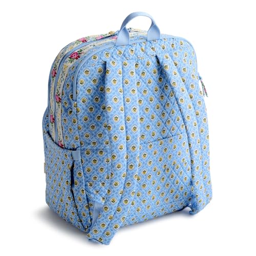Image of Vera Bradley Women's Premium Cotton Large Bancroft Backpack - 15 inch Laptop & Trolley Sleeves - Elizabeth Blue, 28L