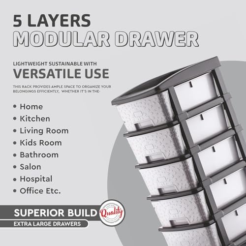 Image of 5XL Plastic Modular Drawer Storage Chest Of Drawers Organizer, Large Stomo Racks For Multipurpose Use Likes Home,Office,School (Grey, 5 LAYER) (30cmx38cmx78 cm)