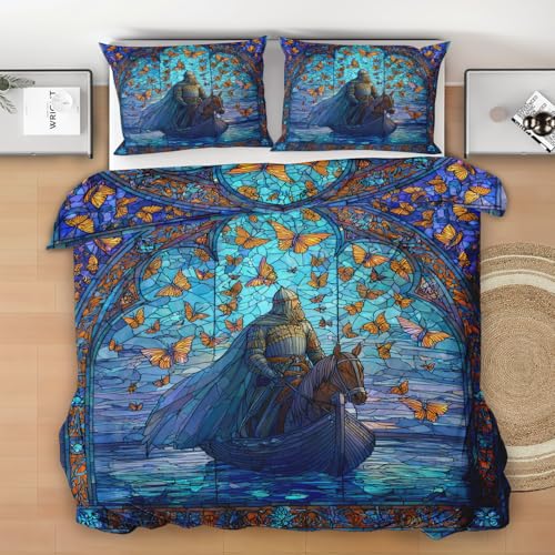 Générique Chevalier Housse de Couette 90x190 cm, Papillon Orange Parure de Lit 1 Personne avec Fermeture Éclair, Vitrail Couette en Microfibre avec 1 Taie d'oreiller...