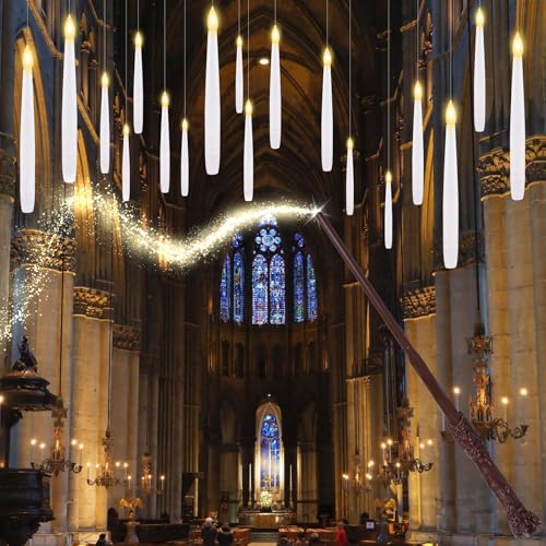 Tiantianle Candele LED sospese con Bacchetta,20 Candele Galleggianti Senza Fiamma con Telecomando per Feste di in Famiglia Decorazioni Natalizie di Halloween Natale Decorazioni Casa