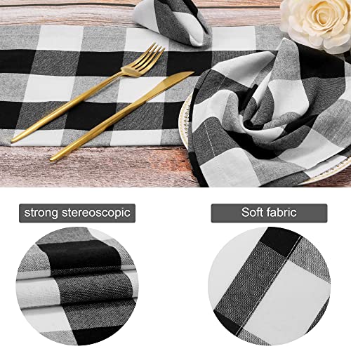 Image of Cotton Cloth Napkins Set of 4 Blend Buffalo Plaid, 20 x 20 Inch Washable Dinner Napkins, Checks Reusable Table Napkins for Restaurant, Party, Wedding, Holiday, Farmhouse, Black and White