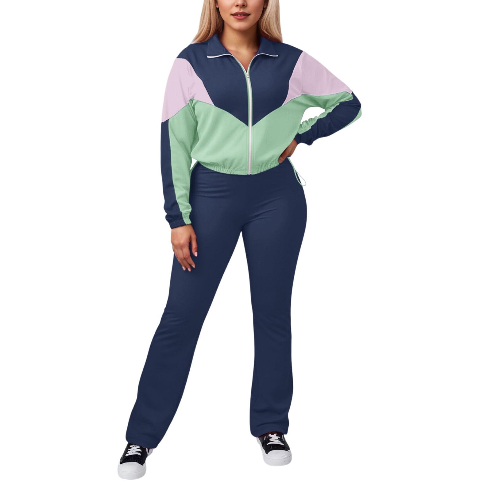 Conjunto CháNdales Para Mujer 2 Piezas Conjunto Deportivo Femenino de Dos Piezas con Chaqueta Cremallera y Pantalones Ajustados para Yoga Gimnasio Entrenamiento Físico y Uso Diario