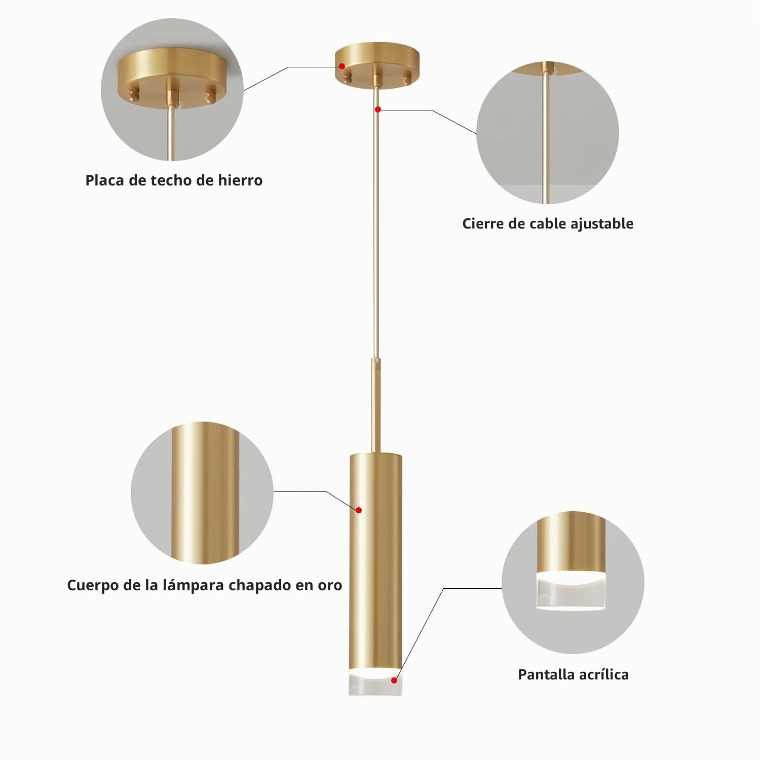 KCO Iluminación LED de oro mini lámpara colgante moderna cocina isla suspension luminaire cilindro pequeño colgante iluminación para dormitorio, comedor (dorado)