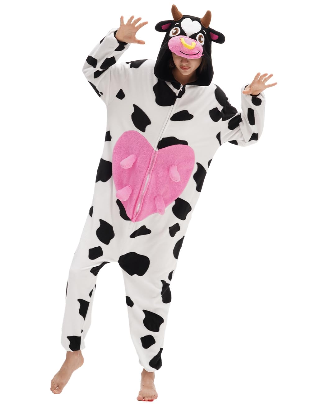 vavalad Cow Onesie Adult Unisex Adult Animal Onesie Animal Cosplay Polar Fleece Halloween Costume For Men Women