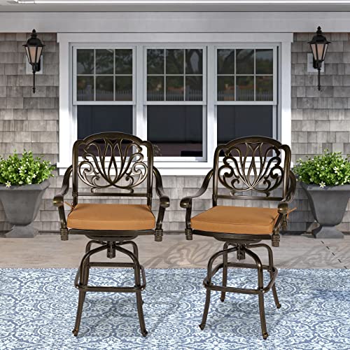 Vivijason 2-Piece Patio Swivel Bar Stools, All-Weather Cast Aluminum Bar Height Bistro Chairs With Seat Cushion, Outdoor Furniture Bar Dining Chair Set For Deck, Lawn, Garden, Backyard, Antique Bronze #TOP6
