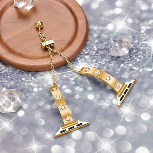 Stainless Steel Band Compatible with Apple Watch 38mm 40mm 41mm 42mm 44mm 45mm 46mm 49mm Pretty Luxury Strap with Sparkle Diamond, Dressy iWatch Bracelet, Bling Thin Band for Women