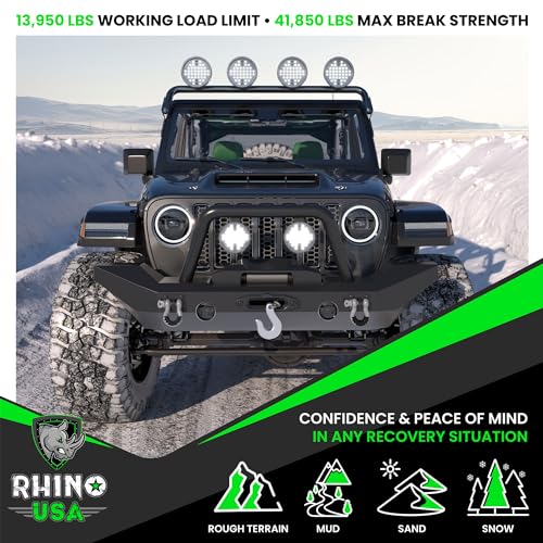 Image of Rhino USA D Ring Shackles (2-Pack) - 41,850lb Break Strength - Heavy Duty 3 /4 inch Clevis Shackle with 7 /8 Pin for Towing & Off-Road Use - Pairs with Tow Strap for Vehicle Recovery (Gray)