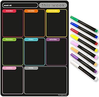 TMS A4 Magnetic Weekly Planner / Memo Board  Multi-Coloured Whiteboard, Shopping List and Meal Planner - with 4 Magnetic Dry Wipe Pens and Eraser (Colour Memo, A4)