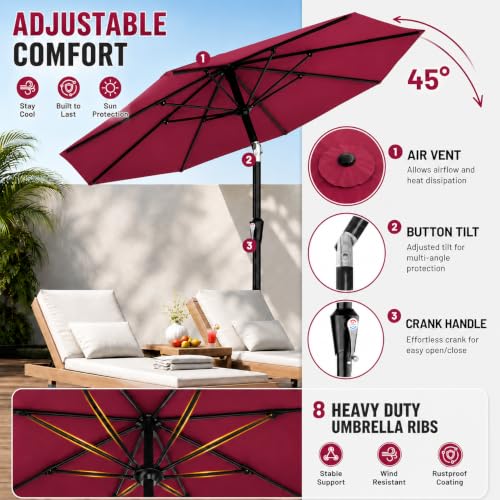 Image of Hukimoyo 8.5Ft Diameter Large Outdoor Patio Cantilever Offset Umbrella with Base Stand, Waterproof Heavy Duty Garden Parasol Sun Shade Canopy, Side Pole Umbrella for Backyard, Poolside, Deck, Lawn, Terrace, Cafe.