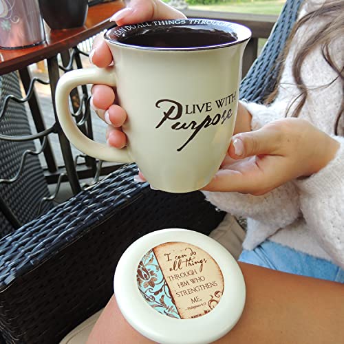 Live With Purpose Ceramic Bible Verse Mug With Lid/Coaster, Inspirational Christian Mugs, 14 Ounces, By Abbey And Ca Gift #TOP7