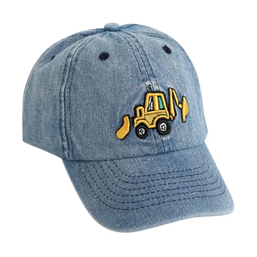 Cute Embroidery Excavator Kids Baseball Cap Adjustable Cotton Washed Vintage Cowboy Hat for Boys Girls Age 2-8