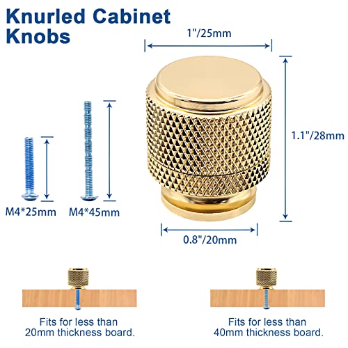 Luomorgo 2 Pcs Knurled Cabinet Knobs, Aluminum Gold Kitchen Drawer Knobs, 1 Inch Round Dresser Knobs Handles, Bathroom Cabinet Door Knobs, Decorative Pull Knobs For Cabinets, Drawers #TOP1