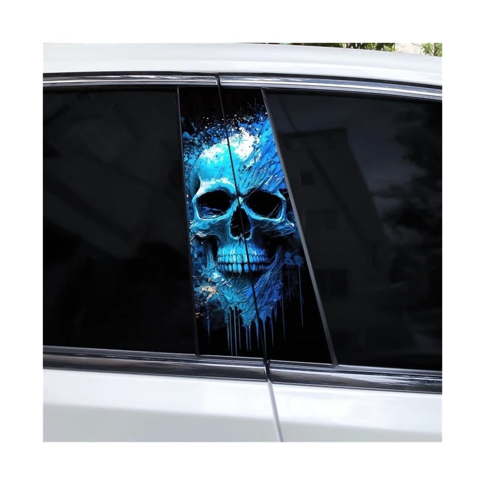 Bertdcx E 2Pcs Smoking Skull Car B Pillar Waterproof Decal Diy Car Door Pillar Vinyl Sticker Auto Parts(E)