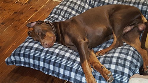 SUNNYDOGS Hundebett XXXL | waschbares Hundekissen mit Reißverschluss | graues Liegekissen für große Hunde | Wendekissen karo 120 x 100 cm