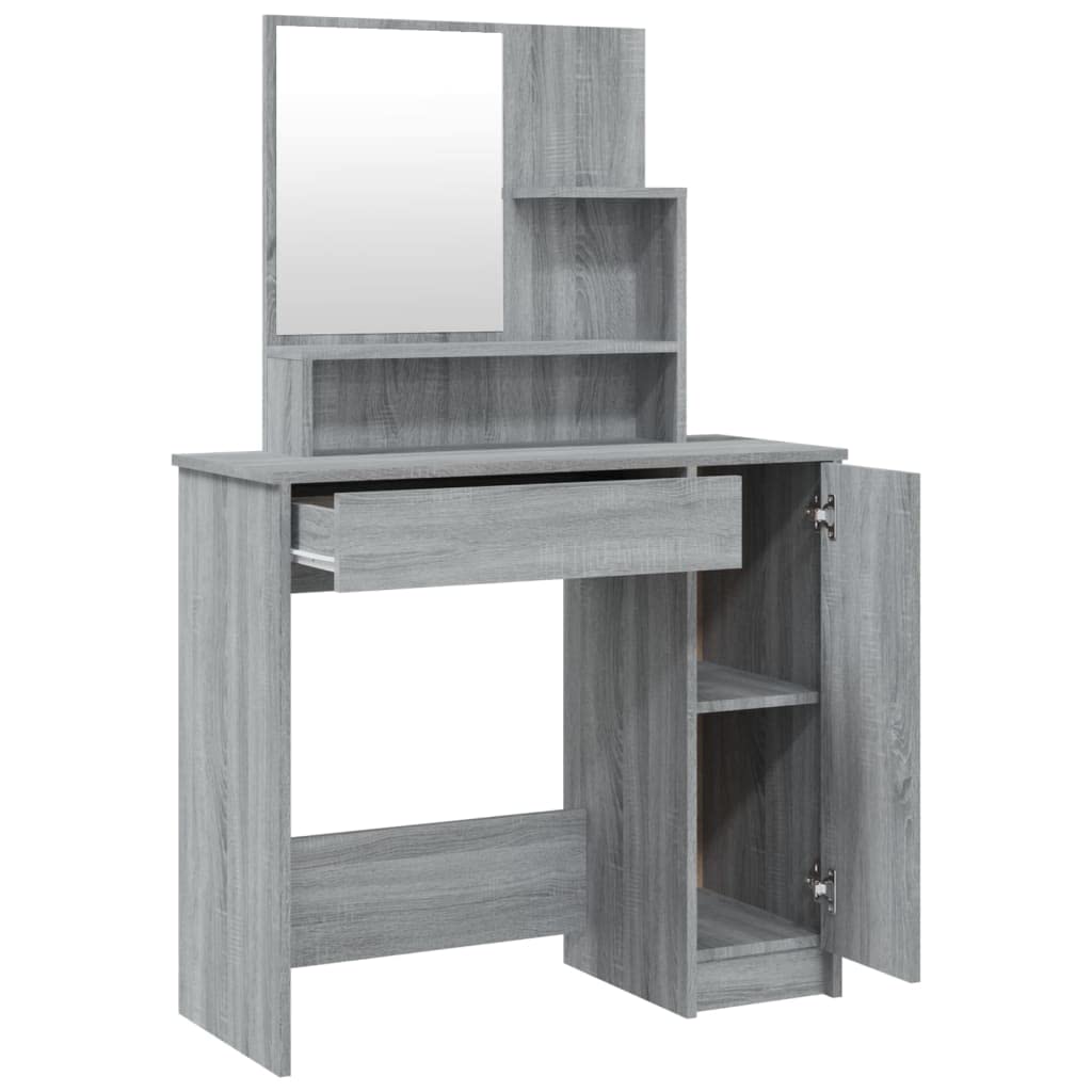 Schminktisch-Set Grau Sonoma 86,5x35x136 cm mit Hocker und Spiegel, moderner Holzwerkstoff-Schminktisch mit viel Stauraum für Make-up und Schmuck, ideal für Schlafzimmer