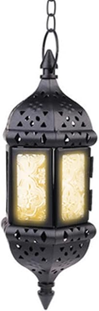 Nuptio Hanging Candle Lantern Moroccan Retro Tea Light Candle Holders Vintage Metal Lanterns for Candles, Black Garden Lanterns Tealight Holders for Ramadan Halloween Christmas Decorations, 1 Pc