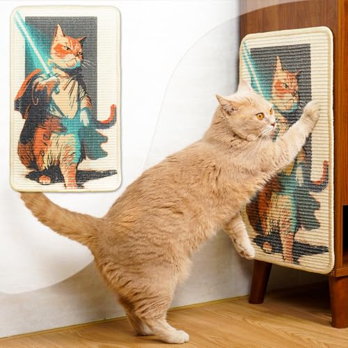 Sisal Katze Kratzmatte 56x33 cm für Boden, Wand, Teppich, Couchmöbel, Kratzbretter mit Klettverschluss, Anti-Kratzer Möbel Schutz (Lichtschwert...